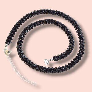 Black Spinel Necklace Woven Beads Faceted 17.5in 925 Sterling Silver Clasp JTV